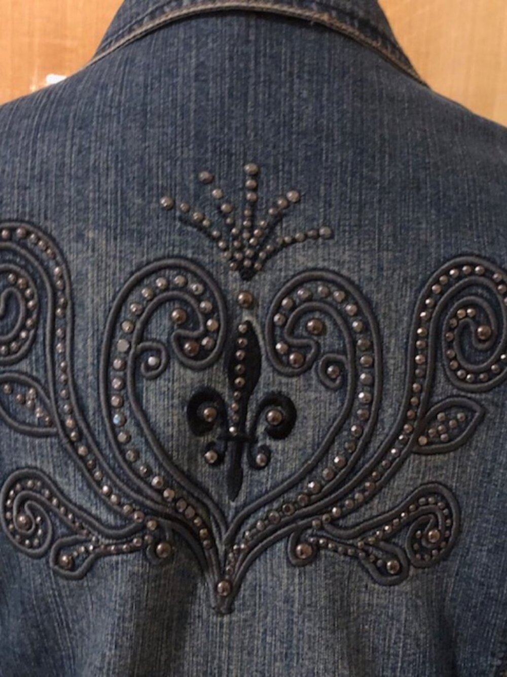 Vintage designer Daniel Jeans Jean Jacket Back Western  Biker Beaded